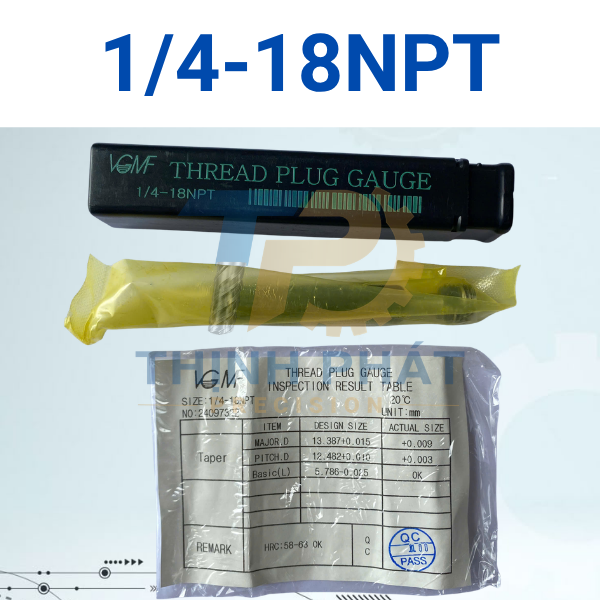 14-18NPT Dưỡng kiểm ren trong 1/4-18NPT – Thread Plug Gauge 1/4-18NPT – VGMF